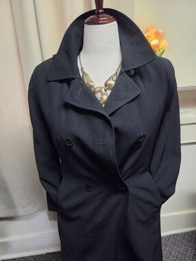 Anne Klein Vintage Black Doube-Breastedl Trench Coat  Size 8